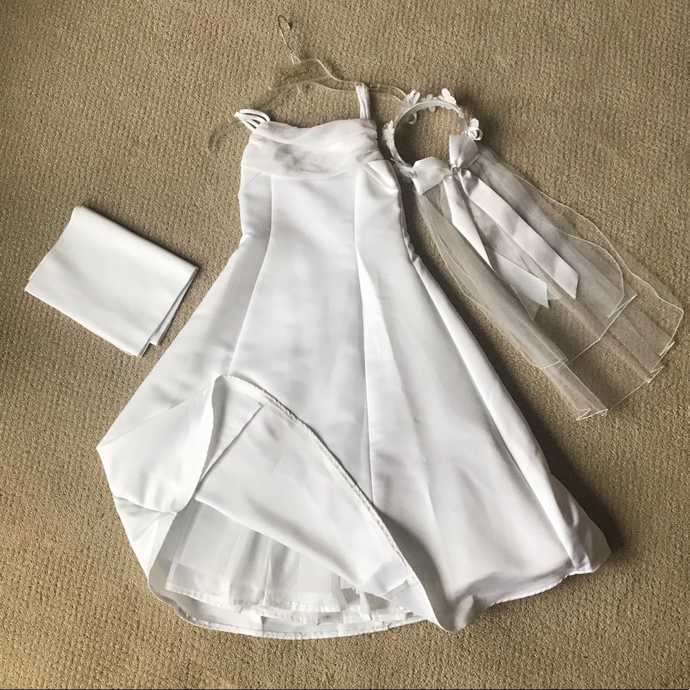 Cinderella Holy Communion dress sz 10, scarf, veil